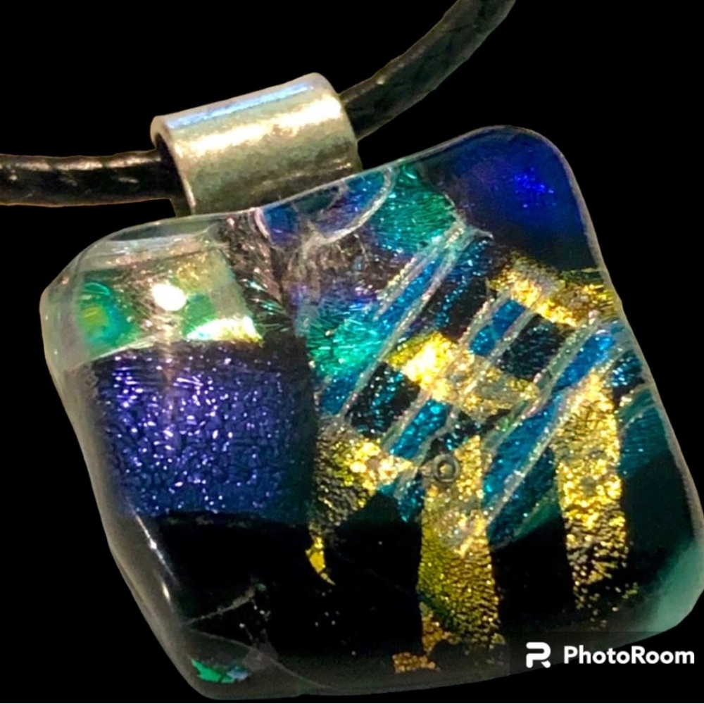 Dichroic Glass Pendant Multicolored Jewel Tone Patterns